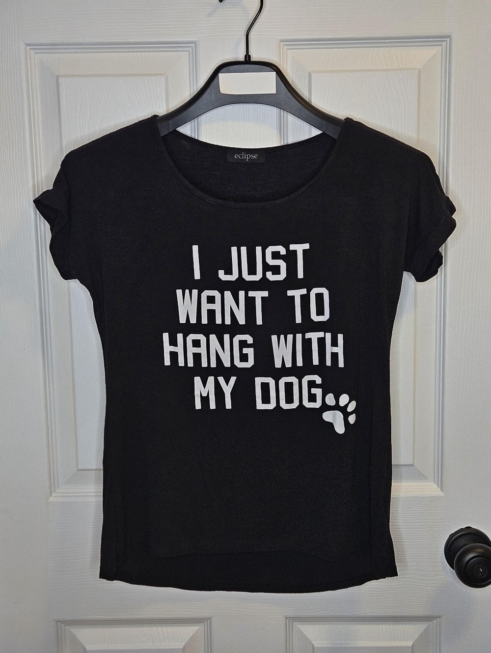 Eclipse Women's Black Dog Graphic Tee 'Want To Hang With My Dog' T-Shirt Size XS